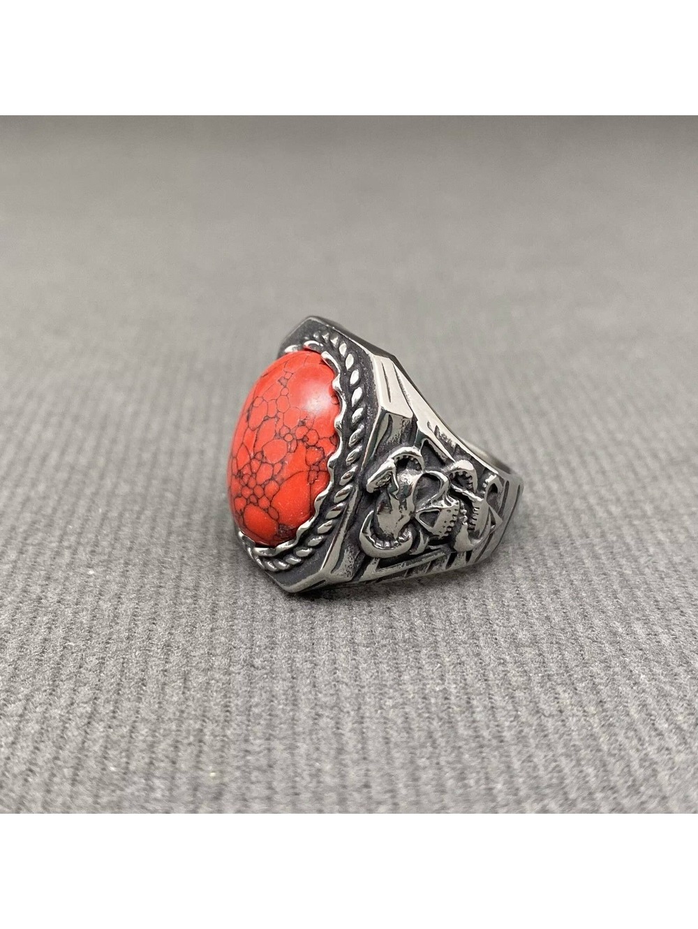 Turquoise Inlaid Skull Men's Stainless Steel Ring Size 9 🦩